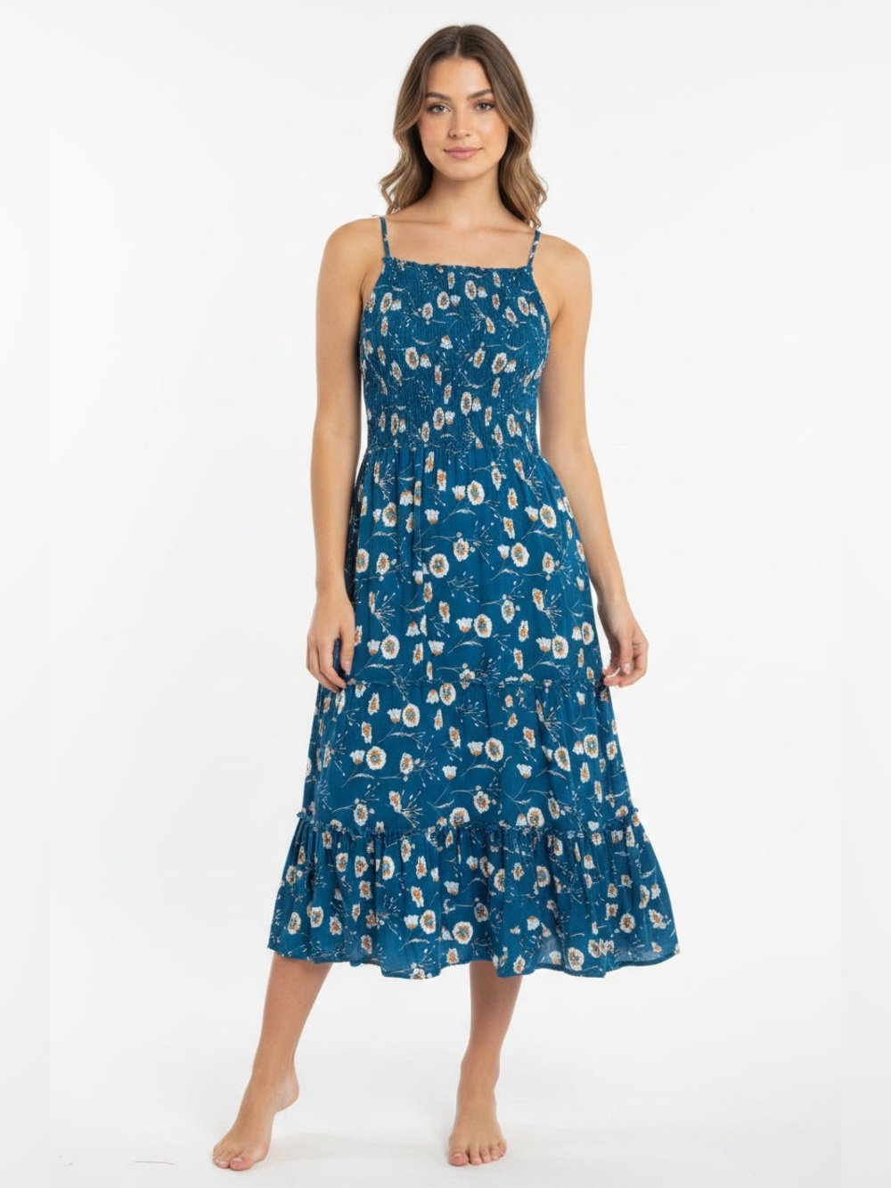 Charlotte Russe Teal Floral Strapless Midi Dress